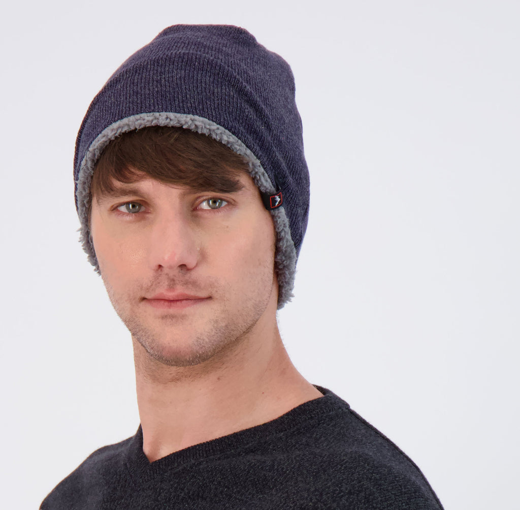 2 Pack Beanies with Faux Sherpa Lining - Navy