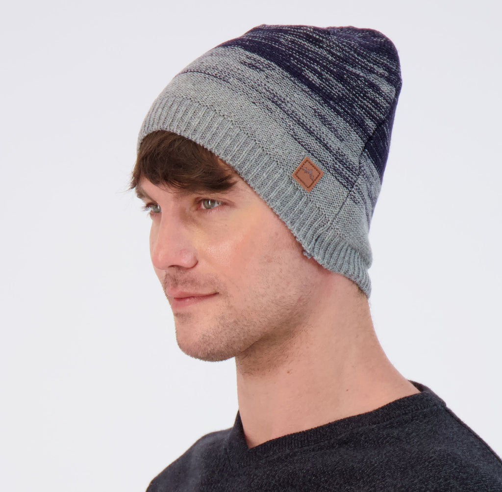 2pk Beanies Gradient Spacedye and Rib Knit with Striped Cuff - Navy |  Granule Clothing