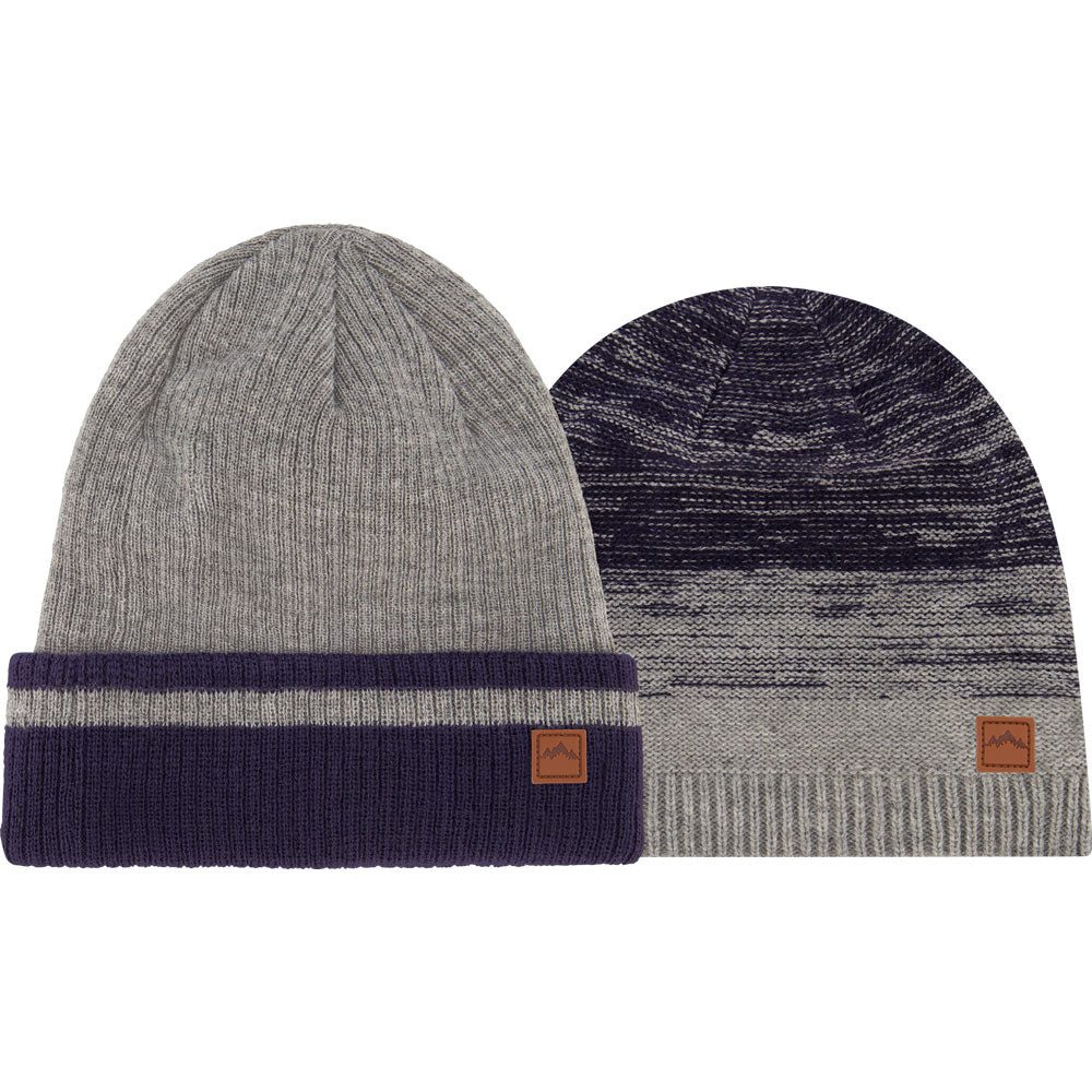 2pk Beanies Gradient Spacedye and Rib Knit with Striped Cuff - Navy